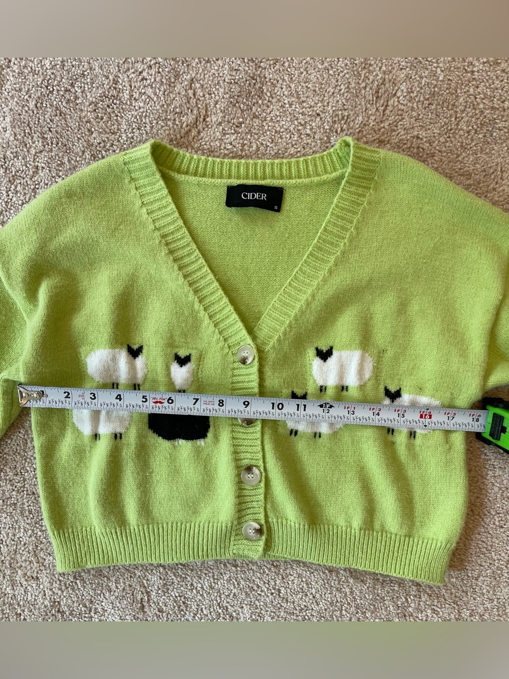 Cider V-Neck Lime Green Cardigan with Sheep - Picture 8 of 10